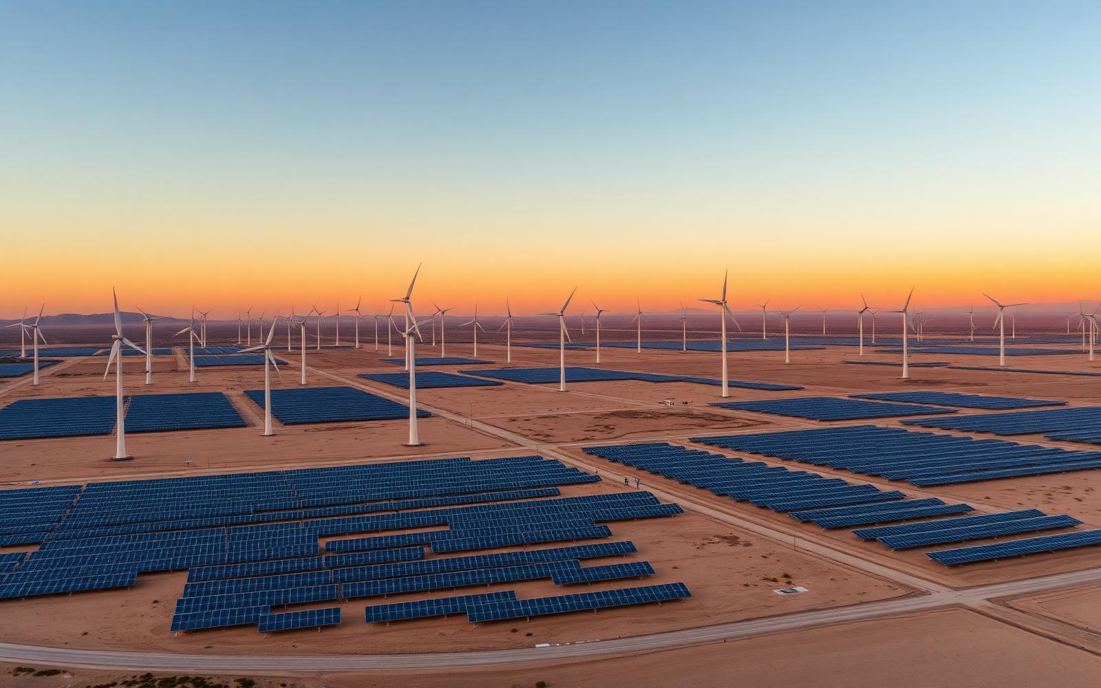 Renewable energy infrastructure at dusk